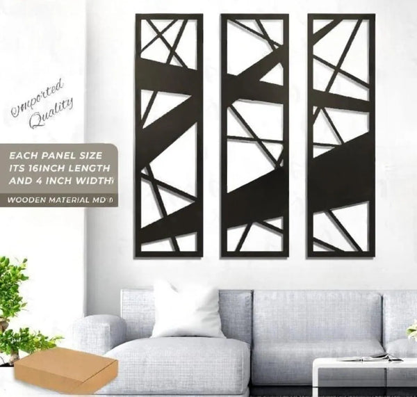 Black Abstract Panels – 3-Piece Laser Cut Set