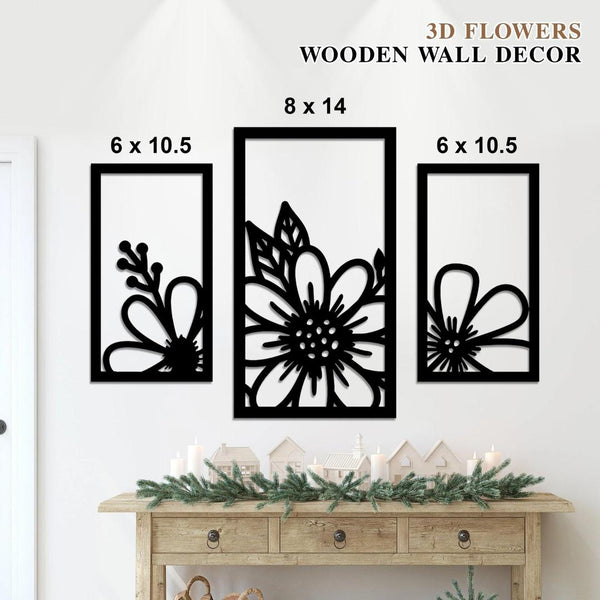 3D Floral Wall Art – 3-Piece Modern Wood Set