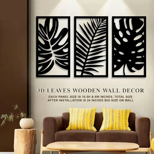 3D Leaves Wall Art – 3-Piece Black &amp; White Set