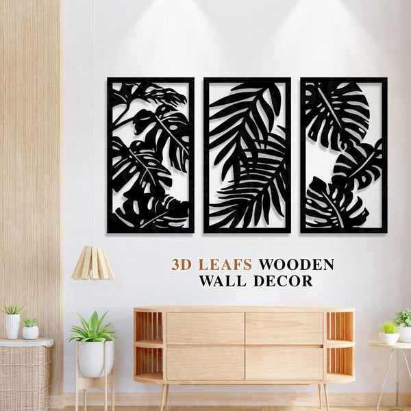 3D Leaf Silhouette – 3-Piece Black &amp; White Set