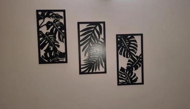 3D Leaf Silhouette – 3-Piece Black &amp; White Set