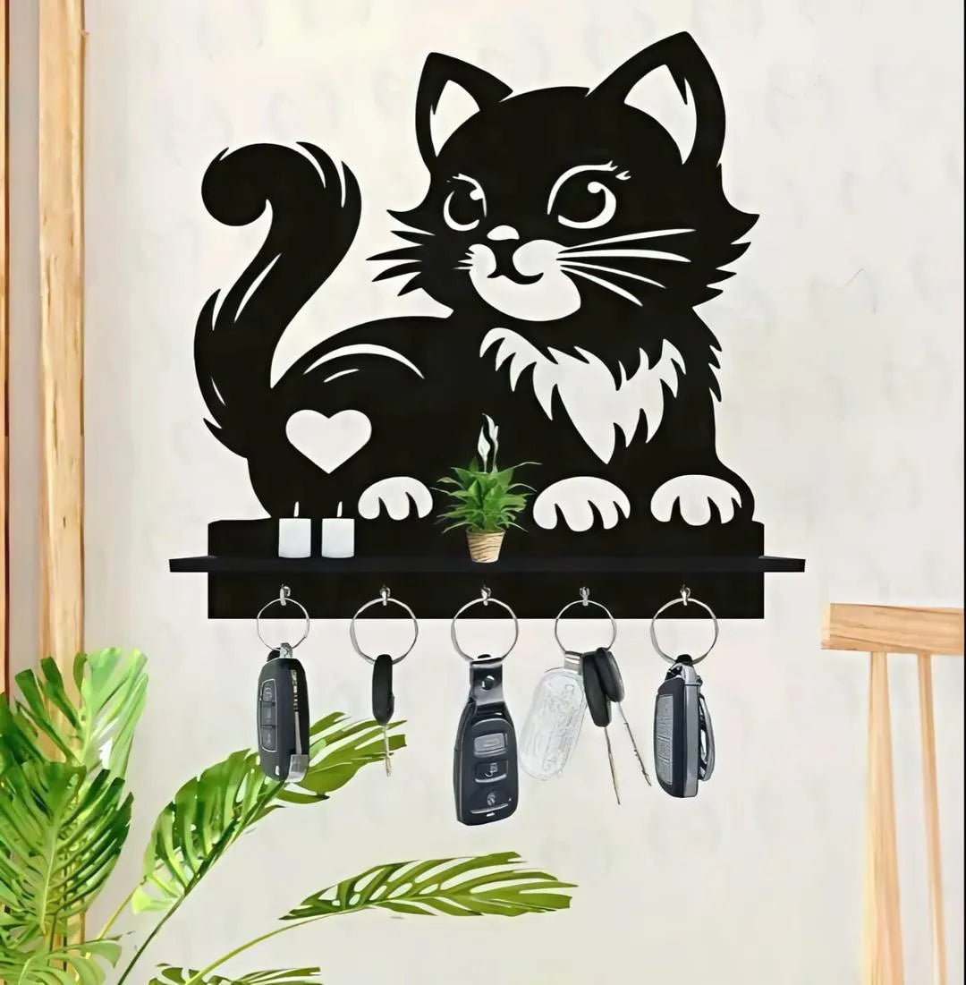 Black Cat Key Holder – Heart Design MDF