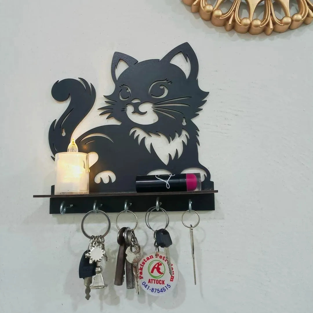 Black Cat Key Holder – Heart Design MDF
