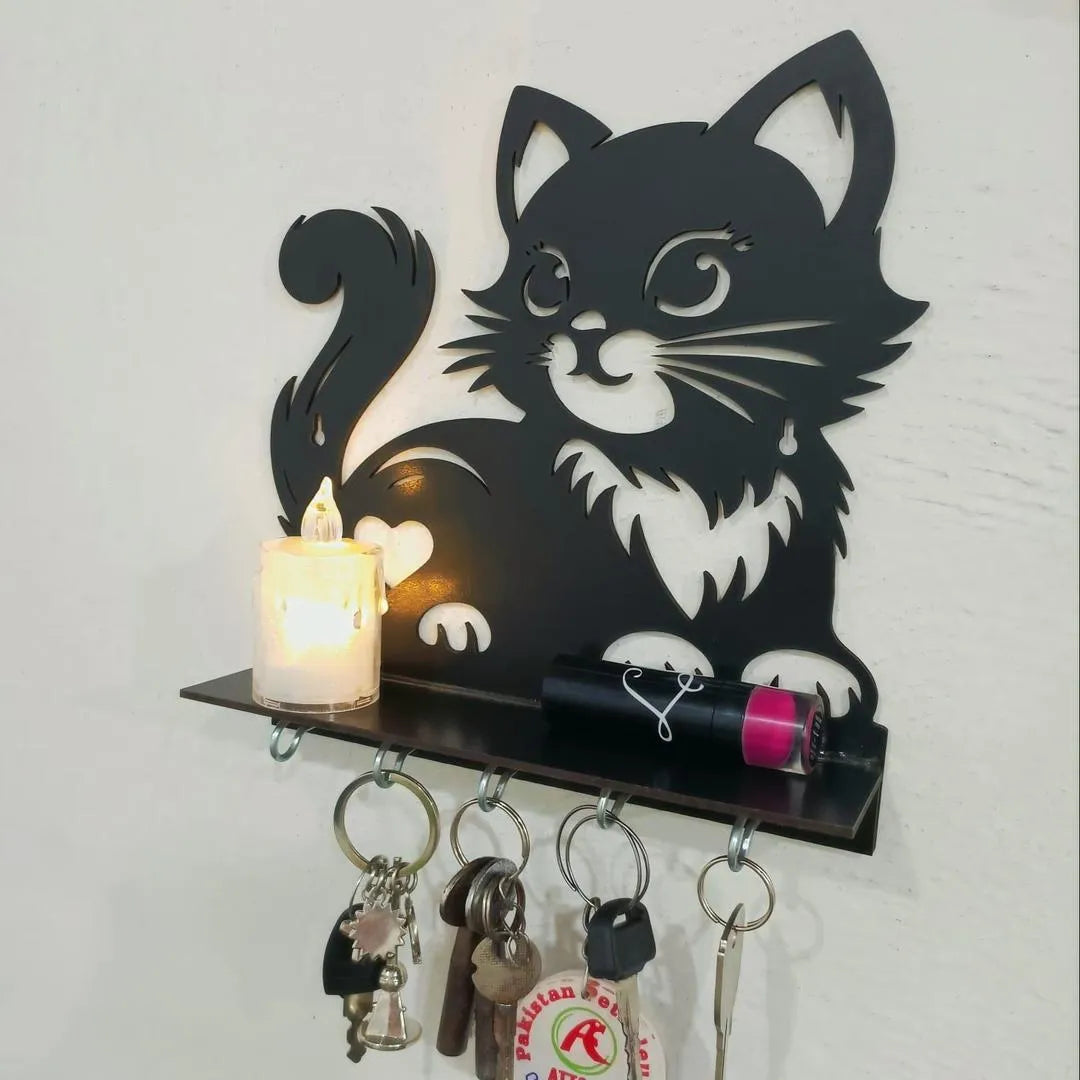 Black Cat Key Holder – Heart Design MDF