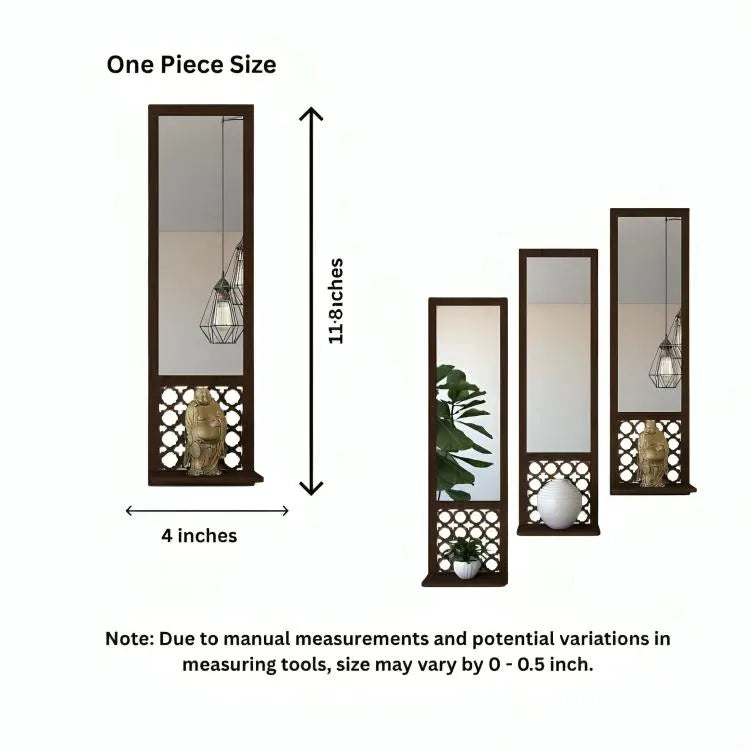 Wooden Mirror Wall Shelves – Set of 3 Black