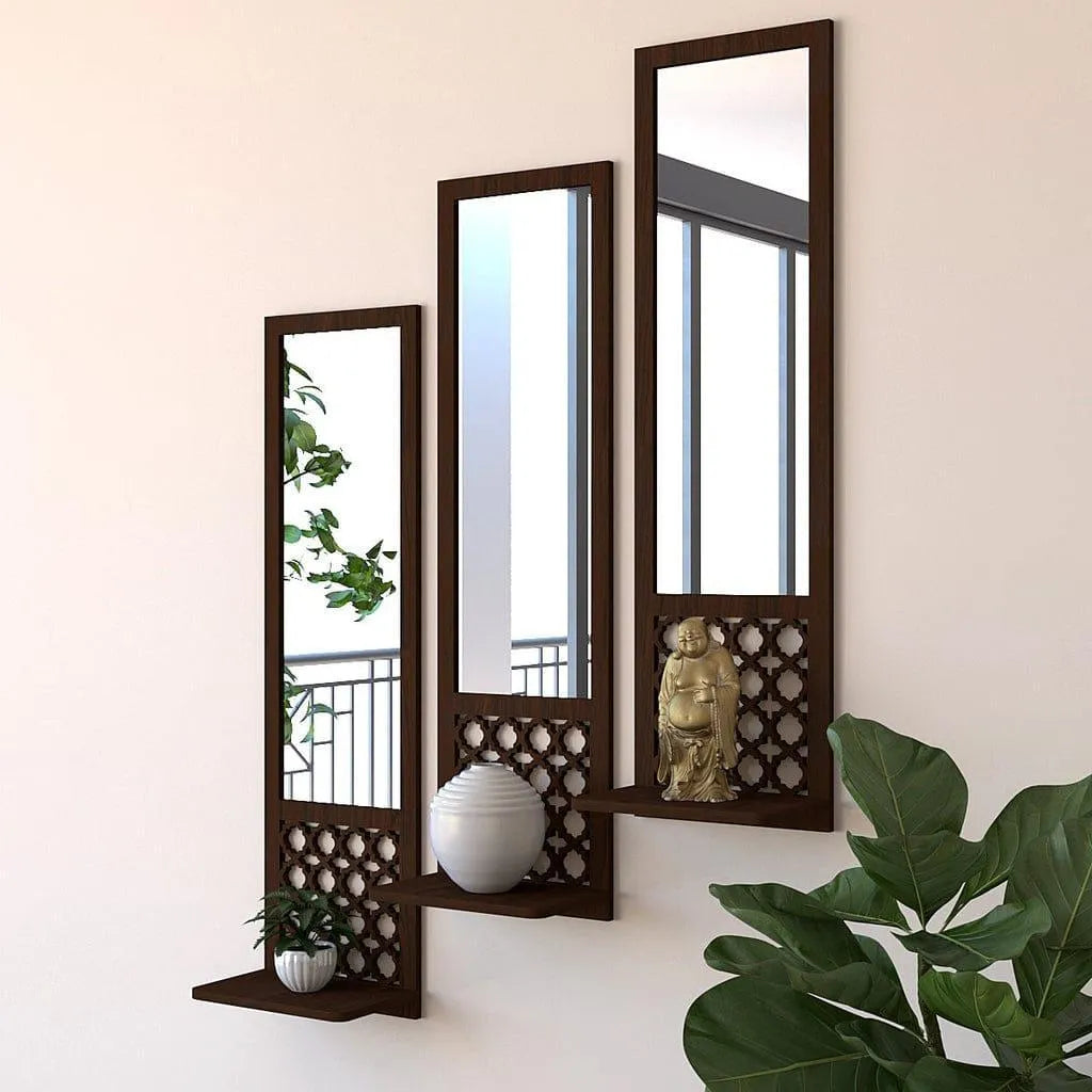 Wooden Mirror Wall Shelves – Set of 3 Black
