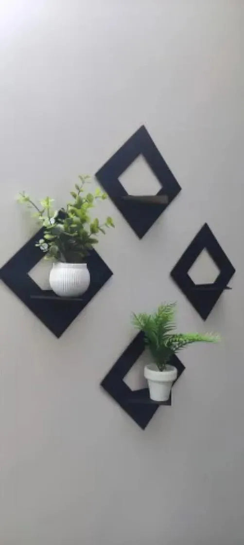 Stylish Black Wooden Wall Shelves – Set of 4