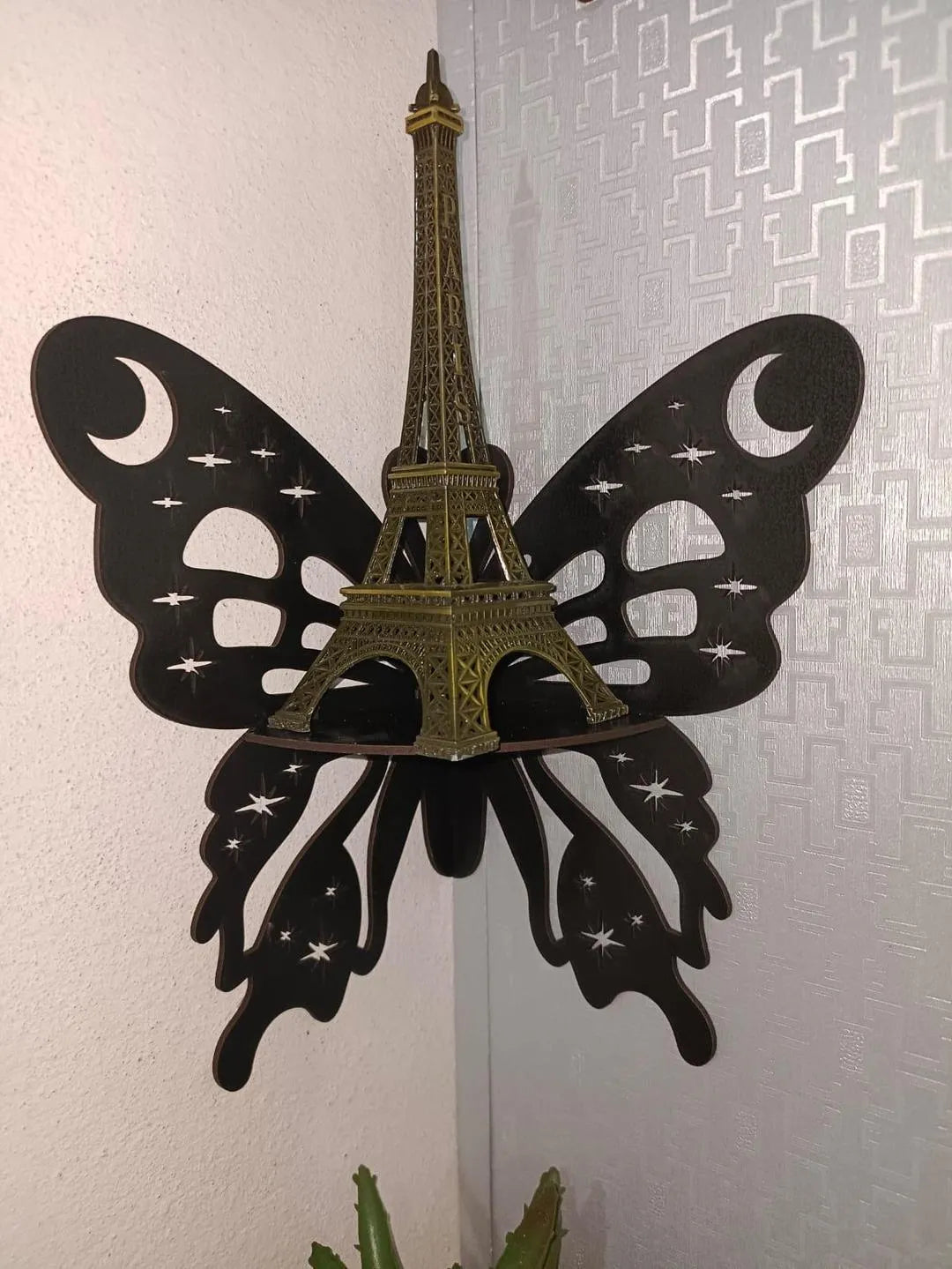 Butterfly Wall Shelf – Black MDF Corner Decor
