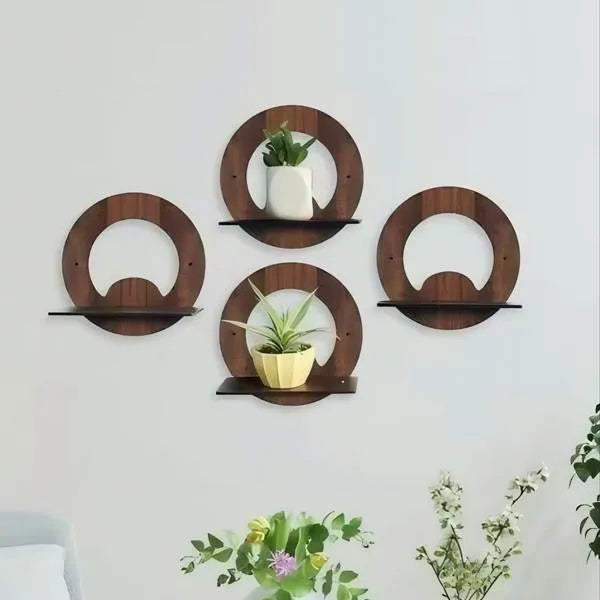 Modern Wooden Wall Shelves – Set of 4 Brown