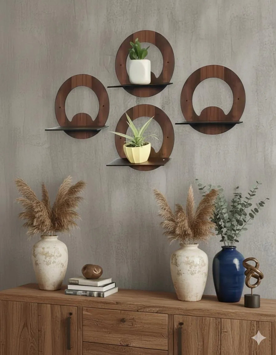 Modern Wooden Wall Shelves – Set of 4 Brown