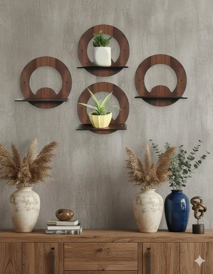 Modern Wooden Wall Shelves – Set of 4 Brown