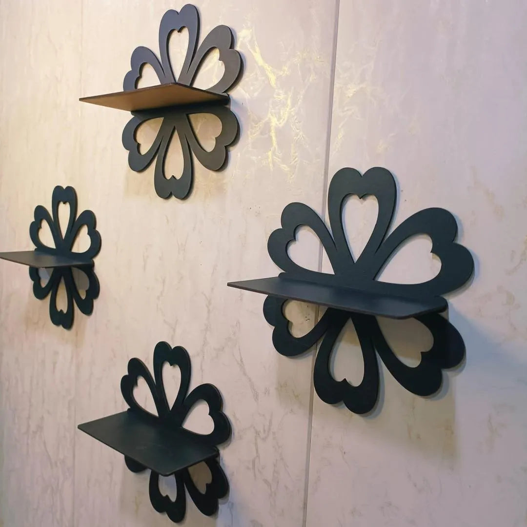 Black Flower Wall Shelves – Set of 4