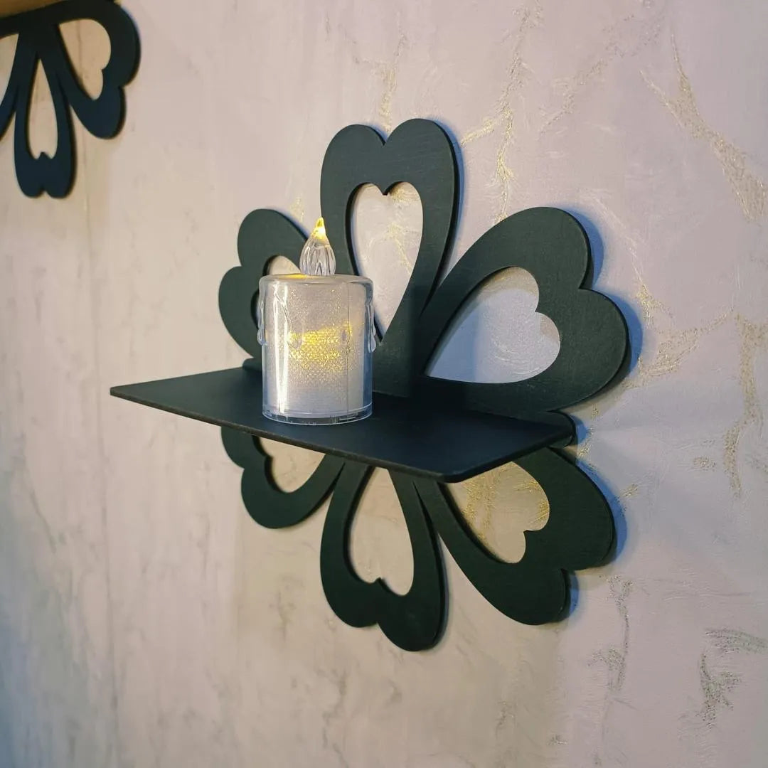 Black Flower Wall Shelves – Set of 4